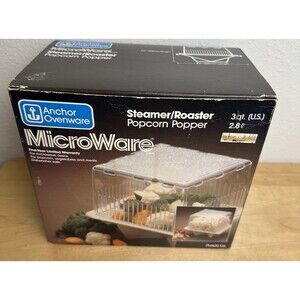 Vintage 1980s Anchor MicroWare Steamer Roaster Popcorn Popper 3Qt NOS Kitchen
